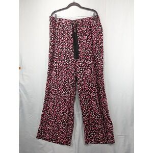 Roaman's Women's 20W Pink Floral Print Drawstring Wide‎ Leg Lounge Pants